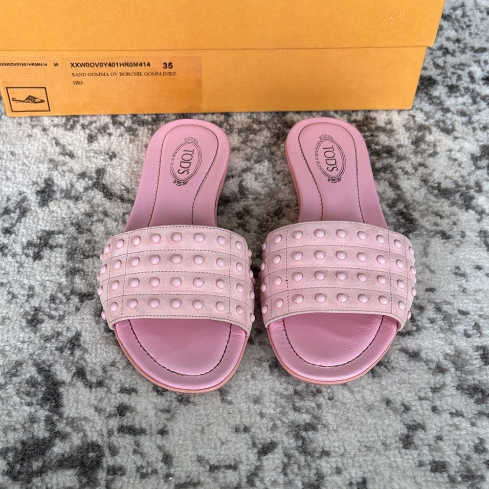 Tod's Light Pink Studded Slide Sandals